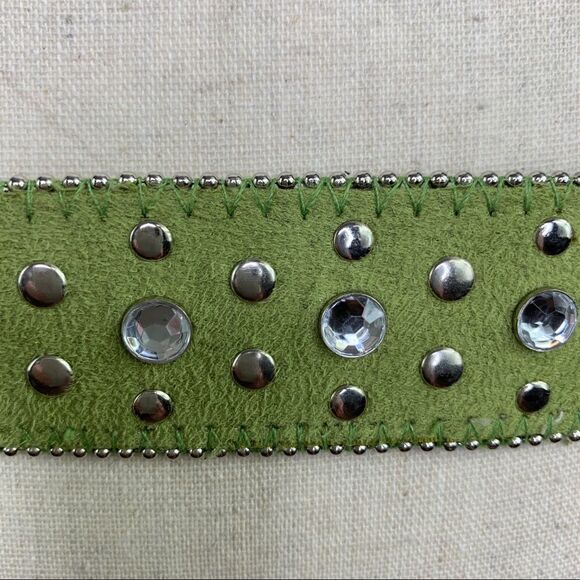 Lime Green Suede Western Belt w/Crystals and Rivets‎ Sz Sm main image 7